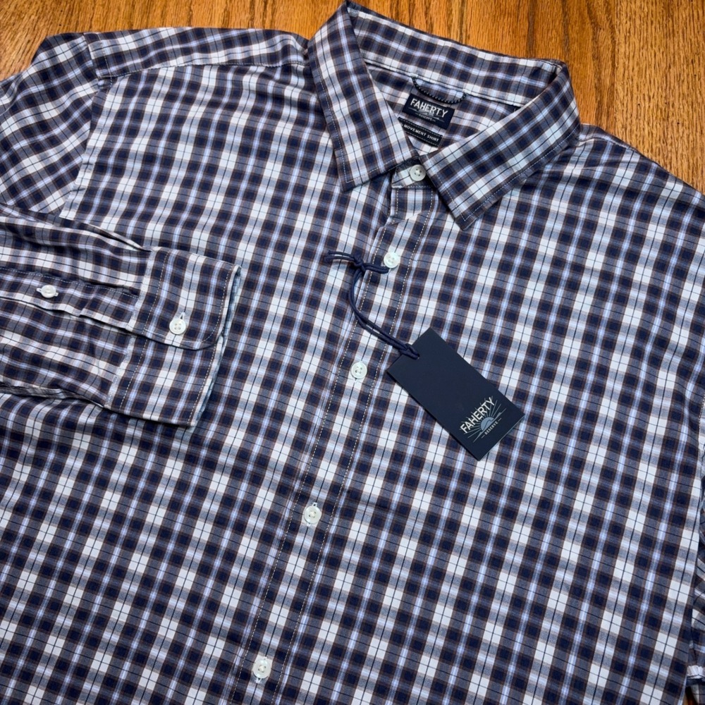 Faherty Reserve The Movement Shirt Mens XXL Blue Brown Plaid Button Up L/S